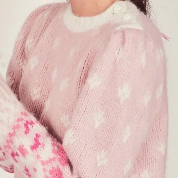 LoveShackFancy Rosie Heart Alpaca Wool Puff Shoulder Sweater - Picture 4 of 11